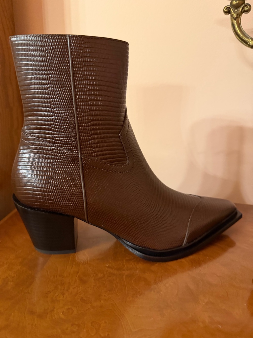 Jimmy Choo Brown Lizard-Embossed Pointed-Toe Ankle Boots - Picture 7 of 13